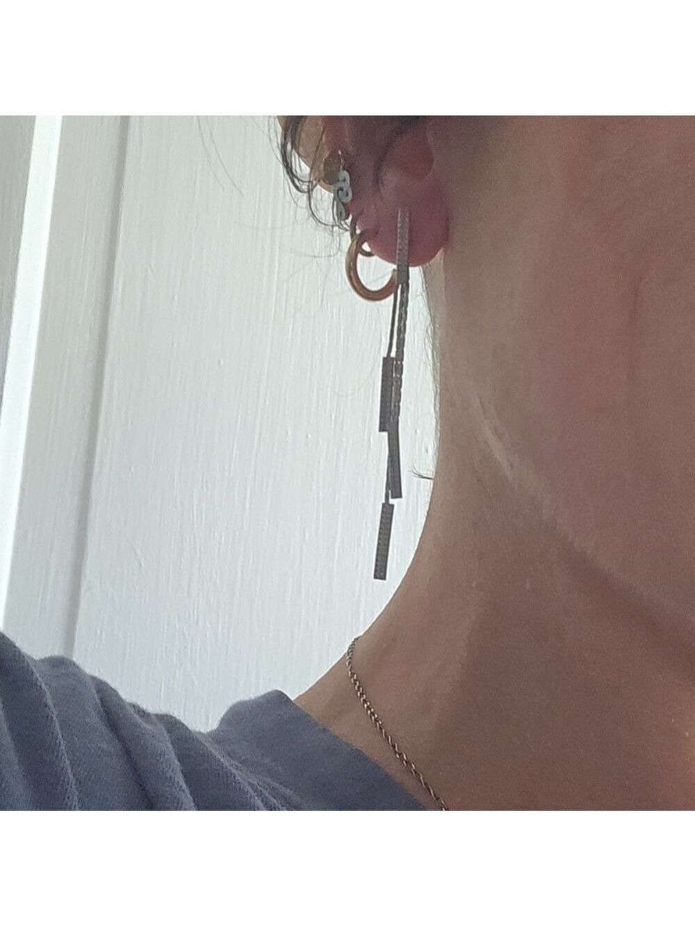 Two Pair Snake Chain Silver Dangle Drop Earrings With Pearls - Picture 13 of 14